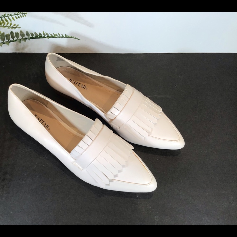 JUST FAB LOAFERS FLATS NATURAL WHITE POINTY TOE SZ 11